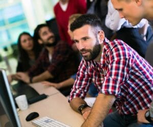 Programmer working in a software developing company